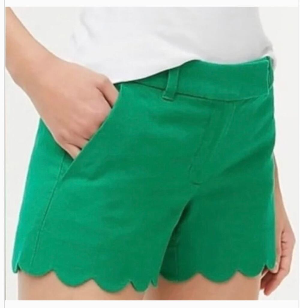 J. Crew Linen-Blend Scalloped Hem Shorts Green size 6